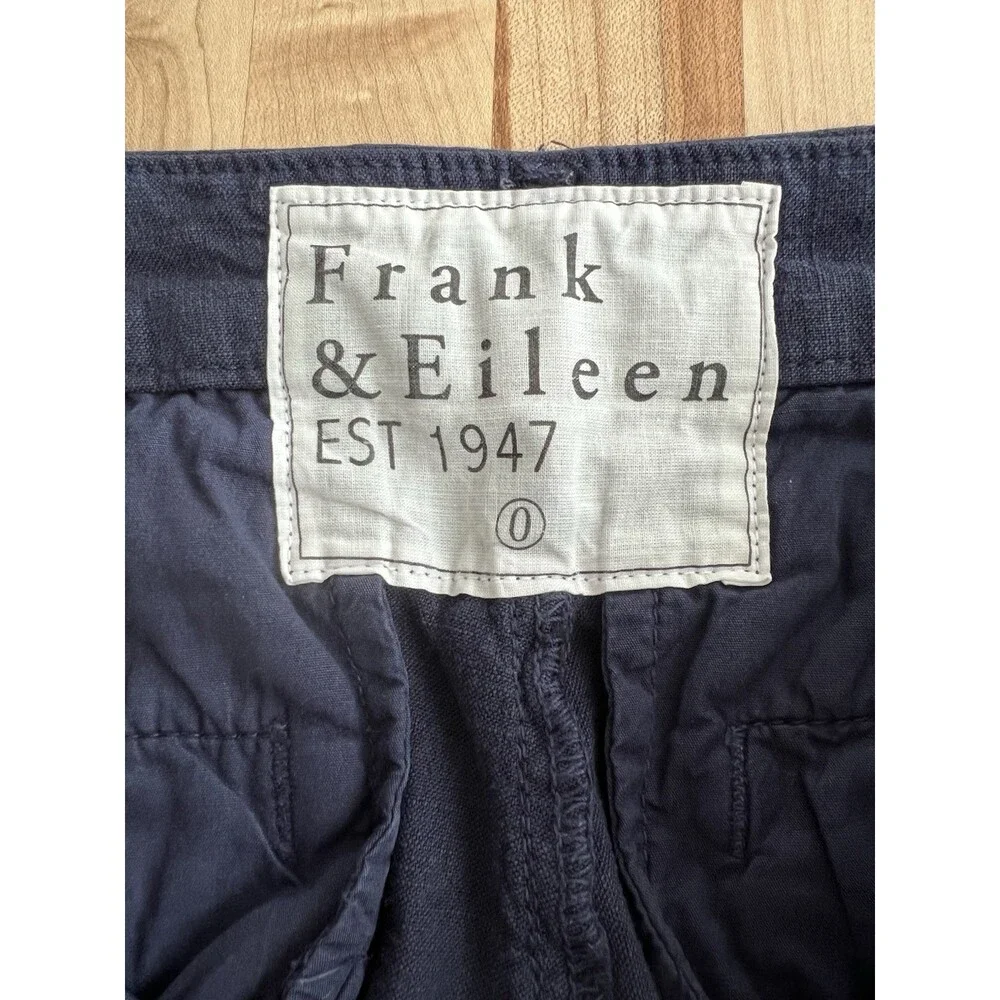 Frank & Eileen Wicklow Pants Straight Cut Cropped Raw Hem Stretch Navy Size 2
